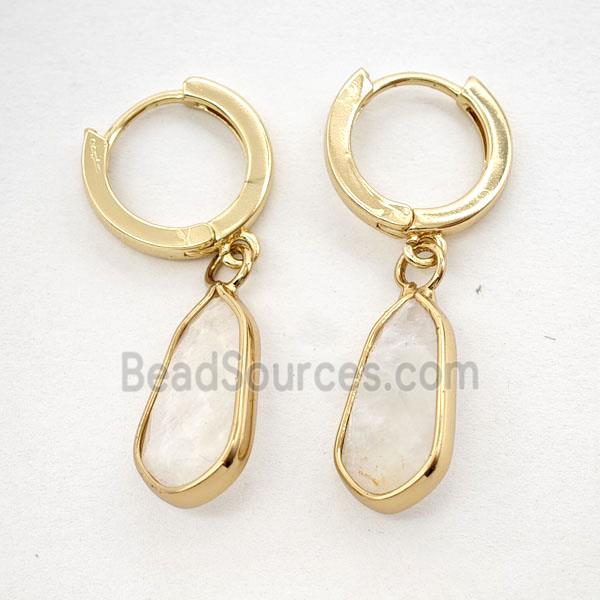 Clear Quartz Copper Hoop Earrings Teardrop Gold Plated