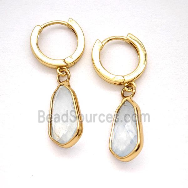 Blue Aquamarine Copper Hoop Earrings Teardrop Gold Plated