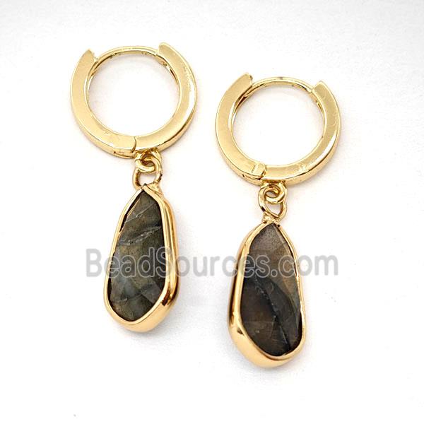 Labradorite Copper Hoop Earrings Teardrop Gold Plated