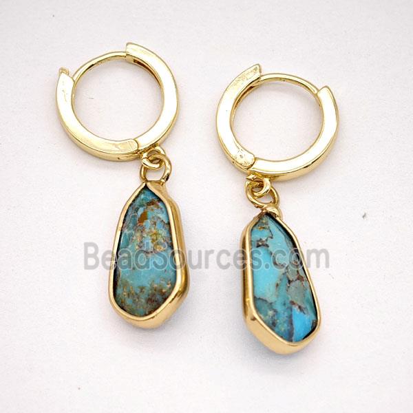 Blue Mosaic Turquoise Copper Hoop Earrings Teardrop Gold Plated