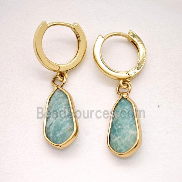 Green Amazonite Copper Hoop Earrings Teardrop Gold Plated