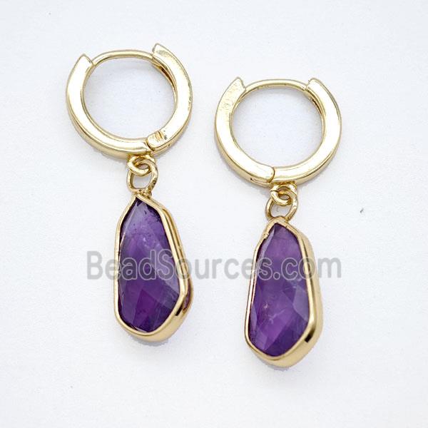 Purple Amethyst Copper Hoop Earrings Teardrop Gold Plated