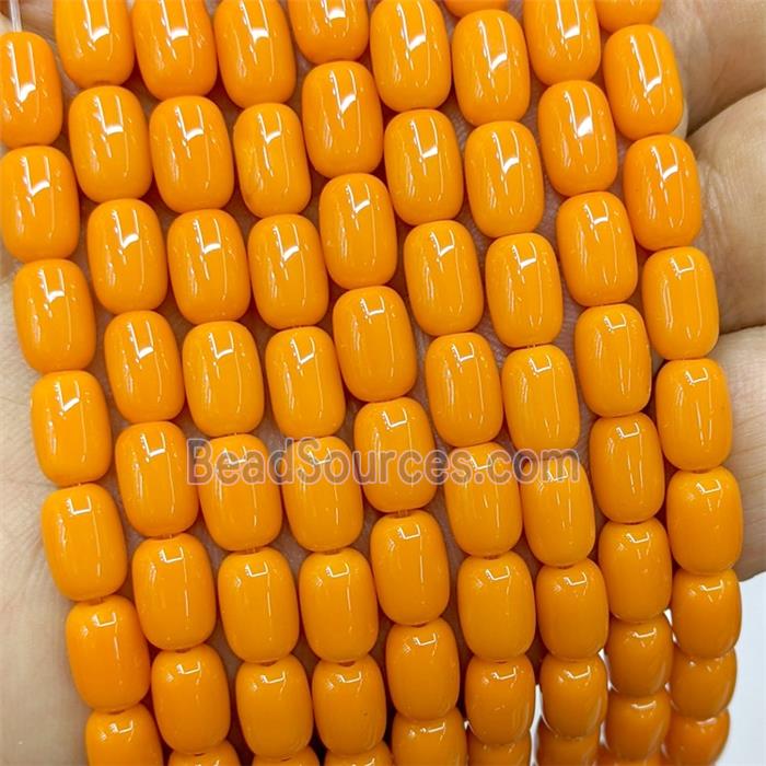 Orange Jadeite Glass Barrel Beads