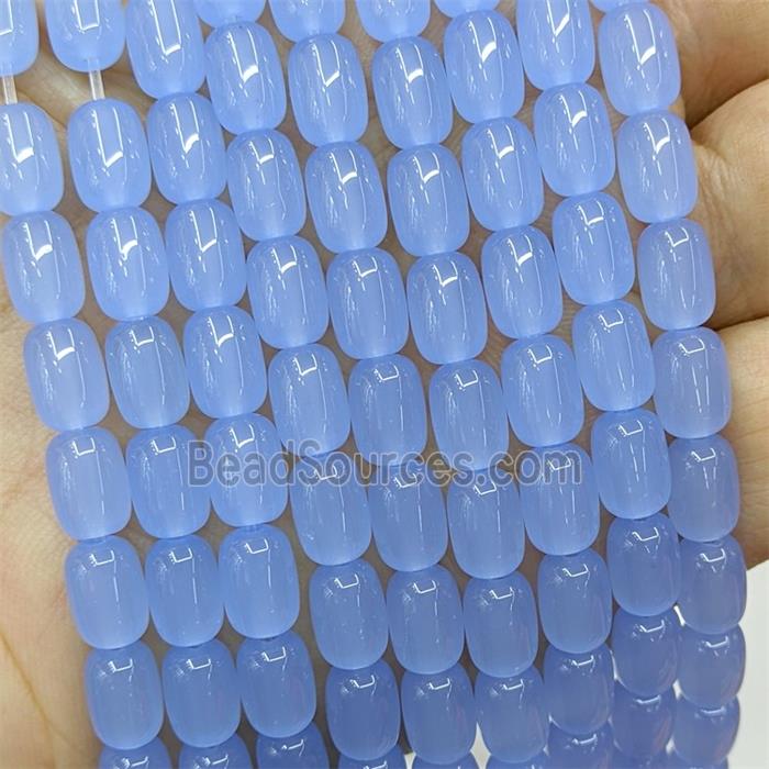 Blue Jadeite Glass Barrel Beads