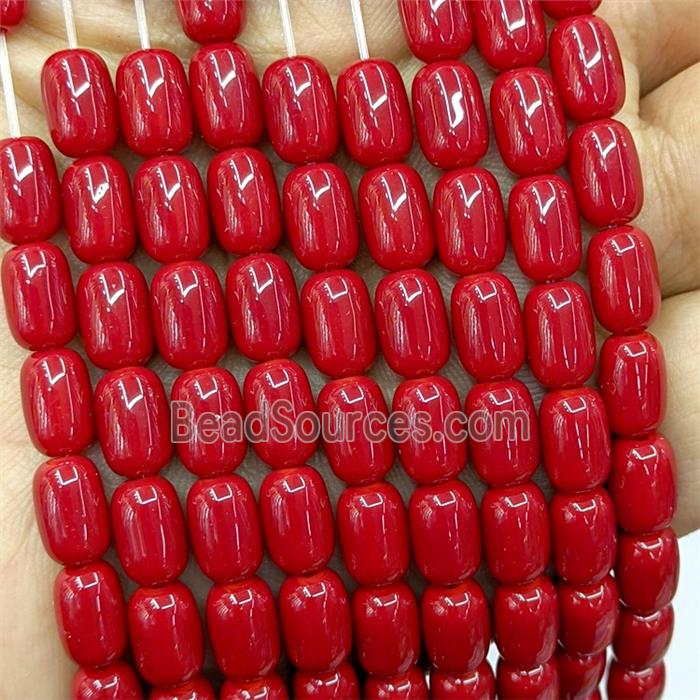 Red Jadeite Glass Barrel Beads