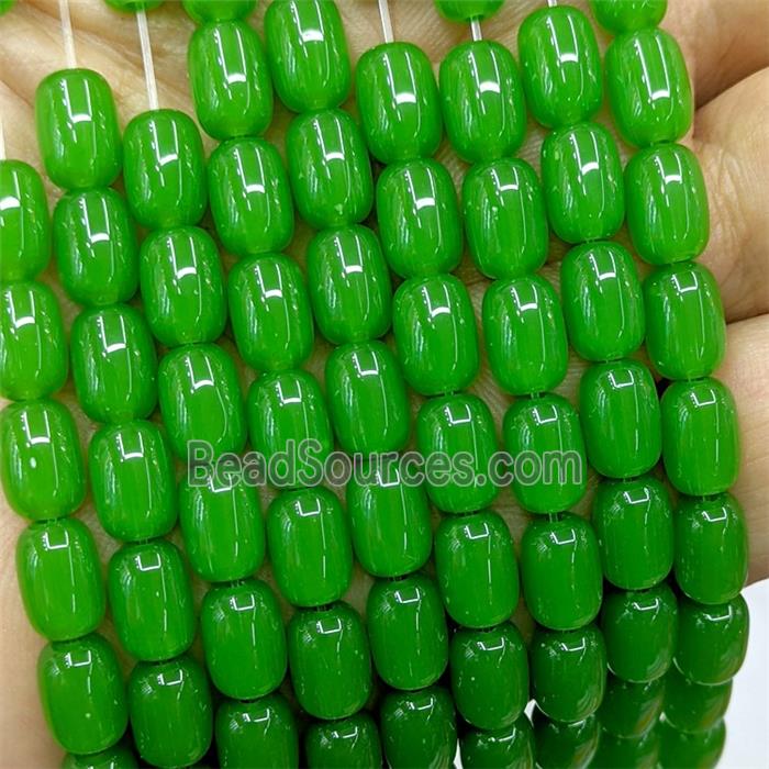 Green Jadeite Glass Barrel Beads