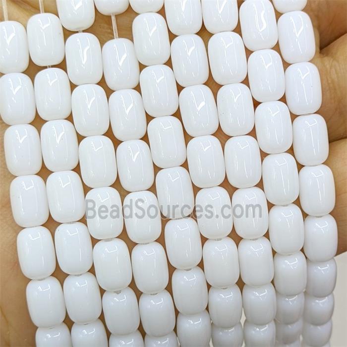 White Jadeite Glass Barrel Beads