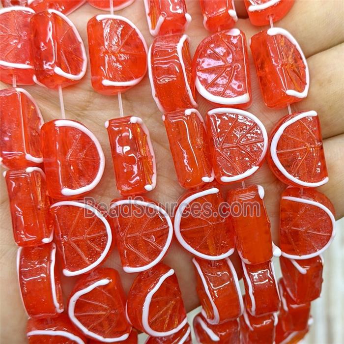 Lampwork Glass Lemon Slice Beads Red