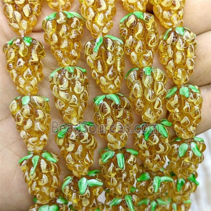 Lampwork Glass Grapes Beads Golden