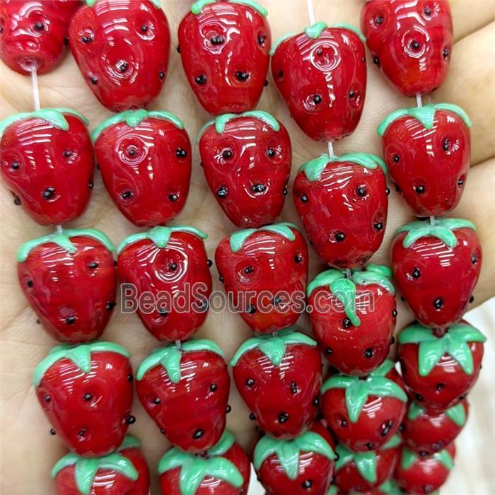Lampwork Glass Strawberry Beads Red