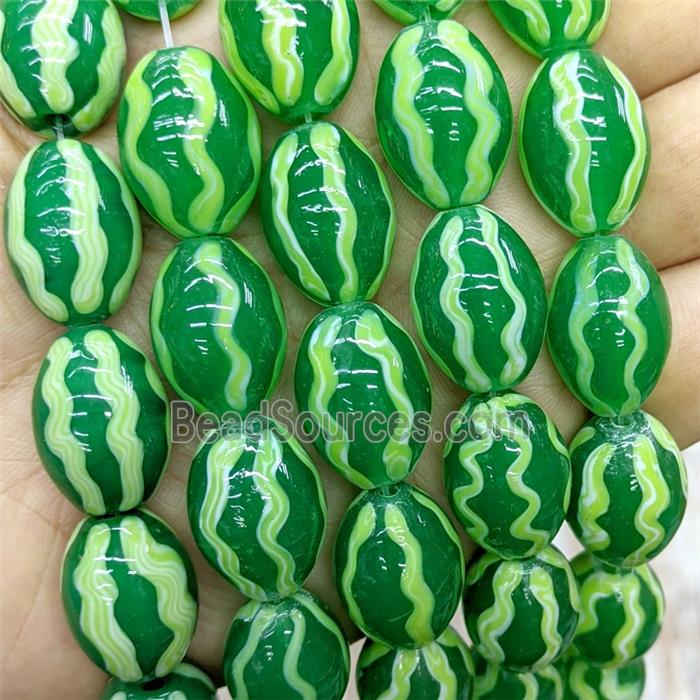 Lampwork Glass Watermelon Beads Green