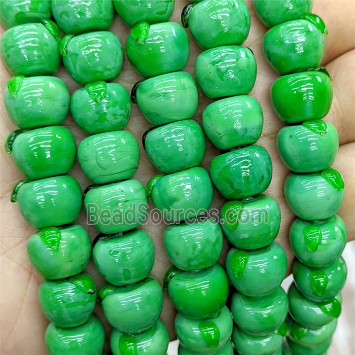 Lampwork Glass Apple Beads Green