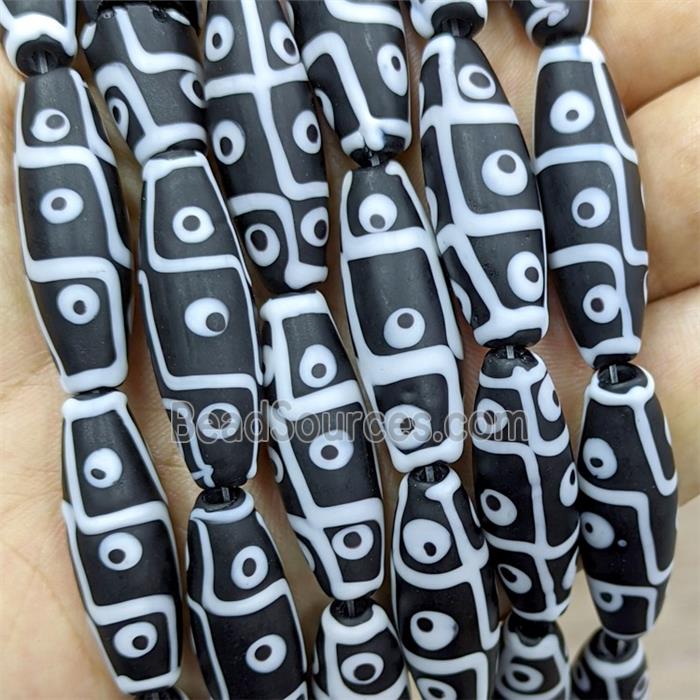 Tibetan Style Black Lampwork Glass Rice Beads Evil Eye Matte