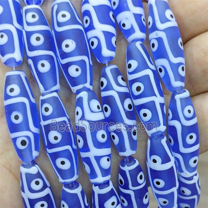 Tibetan Style Blue Lampwork Glass Rice Beads Evil Eye Matte