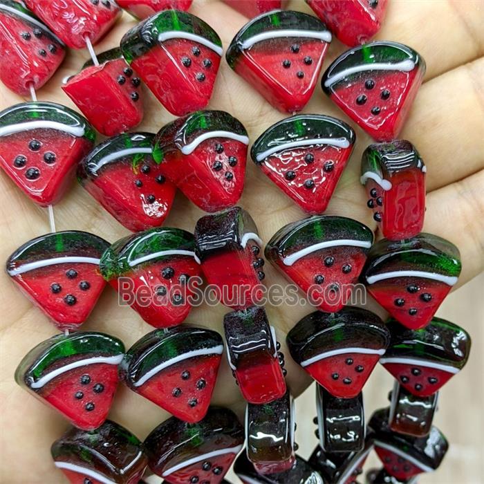 Lampwork Glass Watermelon Beads Slice Green Red