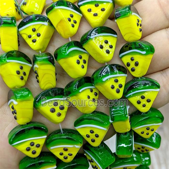 Lampwork Glass Watermelon Beads Slice Green Yellow