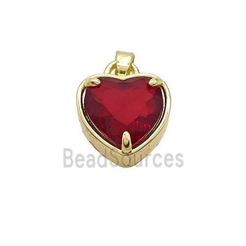 Copper Heart Pendant Pave Red Crystal Glass Gold Plated