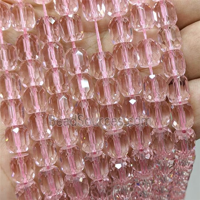 Pink Crystal Glass Barrel Beads Faceted