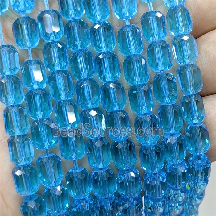 Aqua Crystal Glass Barrel Beads Faceted