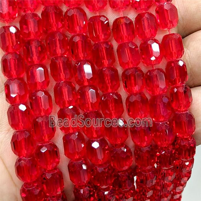 Red Crystal Glass Barrel Beads Faceted