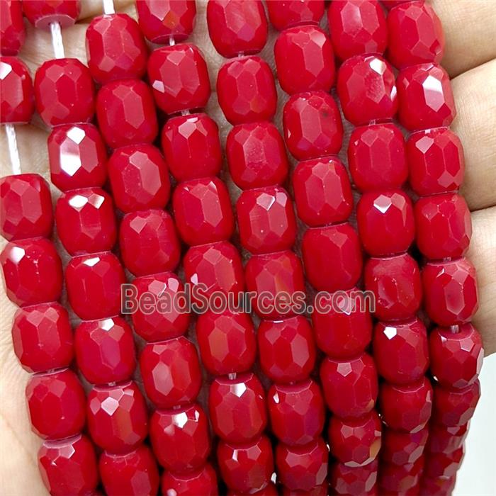 Red Jadeite Glass Barrel Beads Faceted