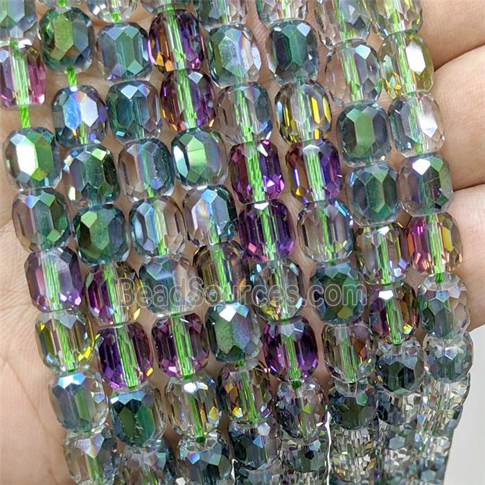 Chinese Crystal Glass Barrel Beads Rainbow Electroplated Faceted