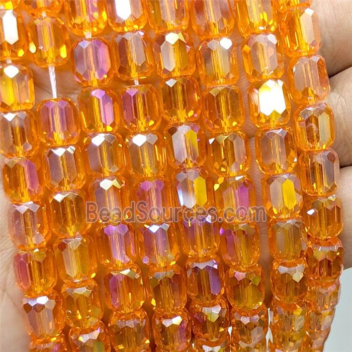 Orange Crystal Glass Barrel Beads Faceted Electroplated