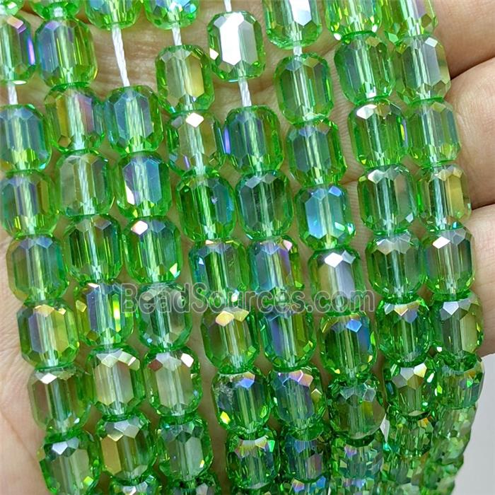 Green Crystal Glass Barrel Beads Faceted Electroplated