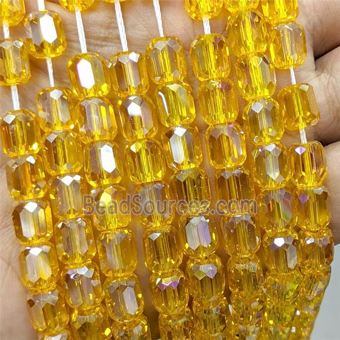 Golden Crystal Glass Barrel Beads Faceted Electroplated