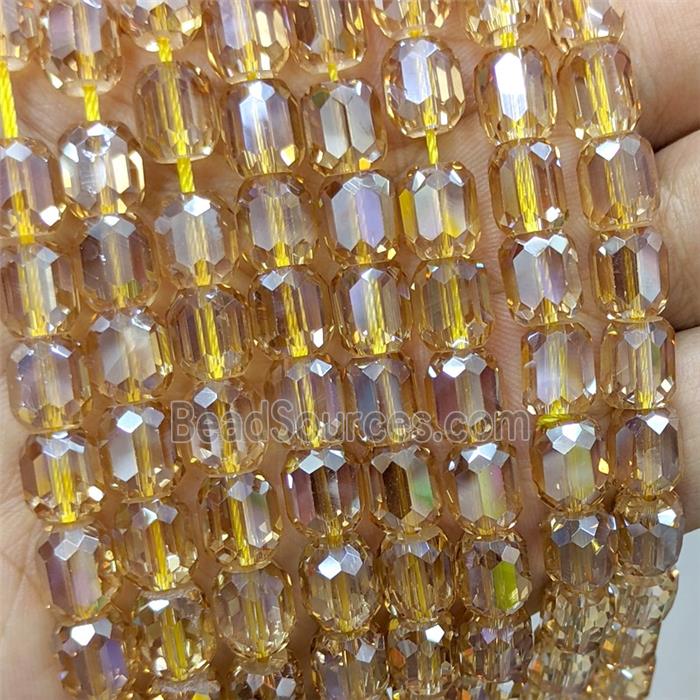 Champagne Crystal Glass Barrel Beads Faceted Electroplated