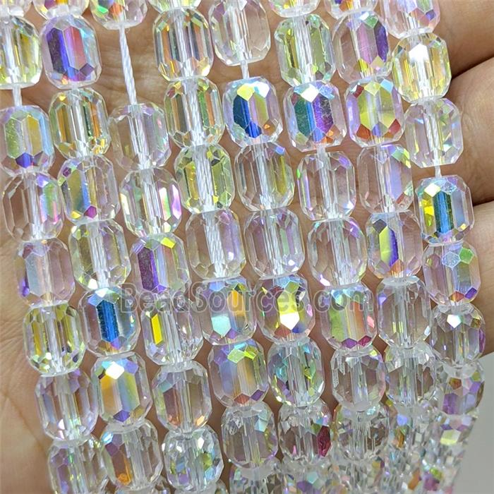 Clear Crystal Glass Barrel Beads Faceted AB-Color Electroplated