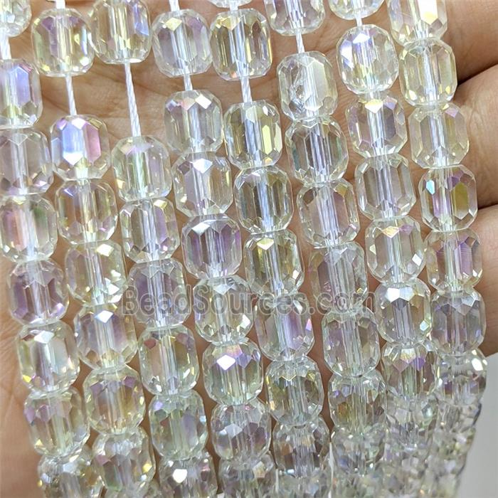 Clear Crystal Glass Barrel Beads Faceted Electroplated