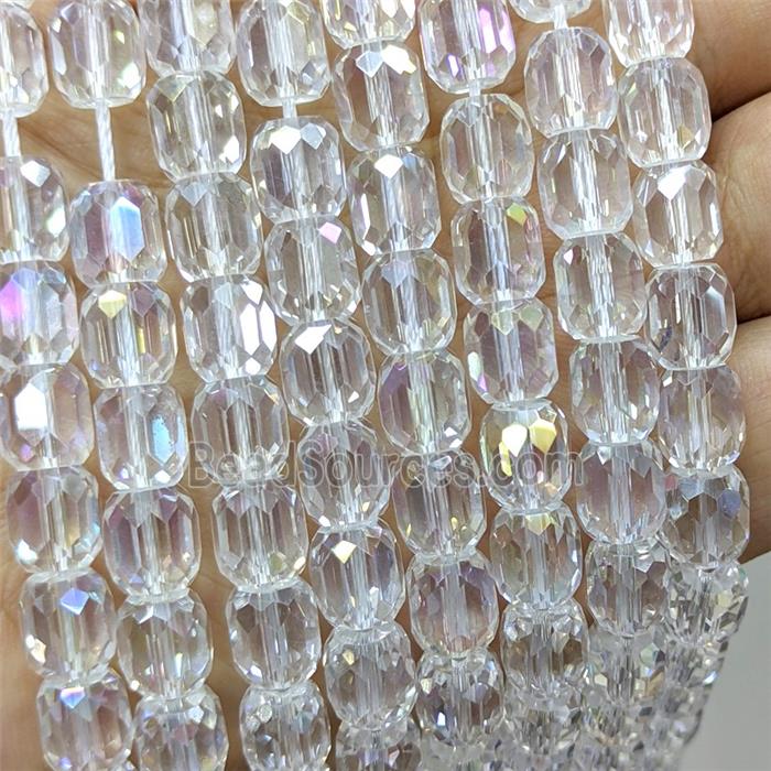 Clear Crystal Glass Barrel Beads Faceted Electroplated