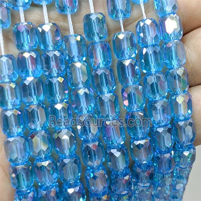 Blue Crystal Glass Barrel Beads Faceted Electroplated
