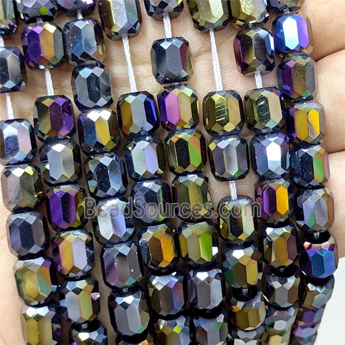 Crystal Glass Barrel Beads Faceted Rainbow Electroplated