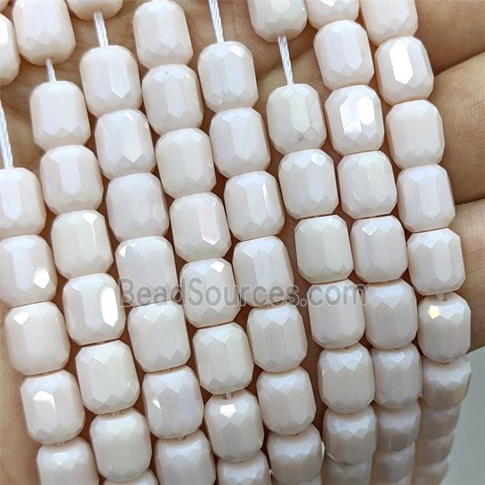 Jadeite Glass Barrel Beads Faceted Electroplated