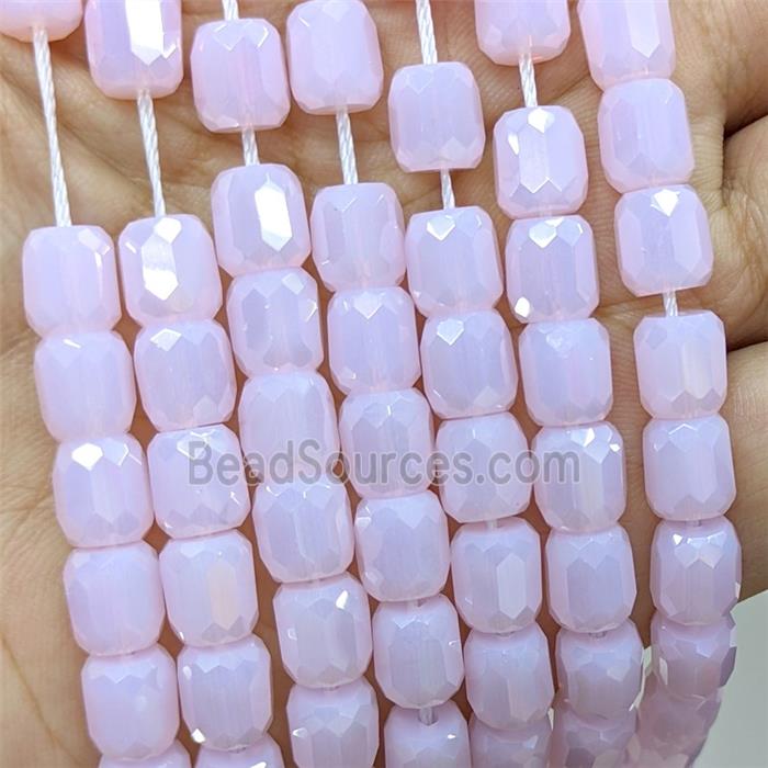 Pink Jadeite Glass Barrel Beads Faceted Electroplated