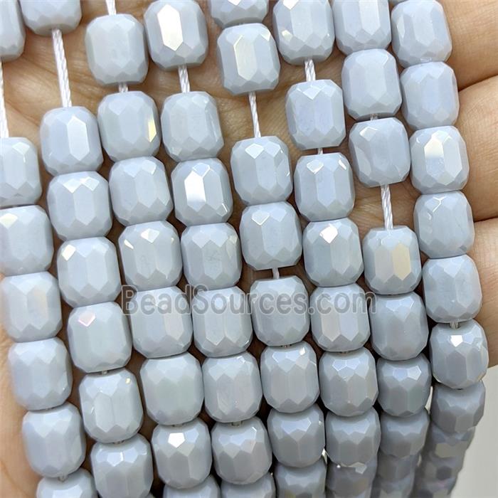 Gray Jadeite Glass Barrel Beads Faceted Electroplated