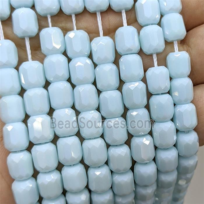 Blue Jadeite Glass Barrel Beads Faceted Electroplated