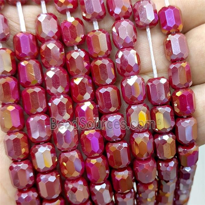 Red Jadeite Glass Barrel Beads Faceted Electroplated