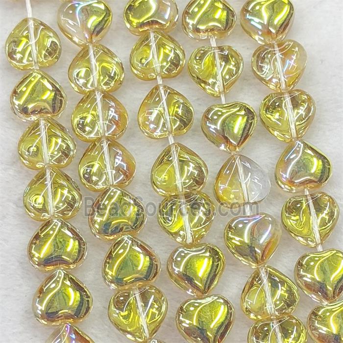 Yellow Crystal Glass Heart Beads Electroplated