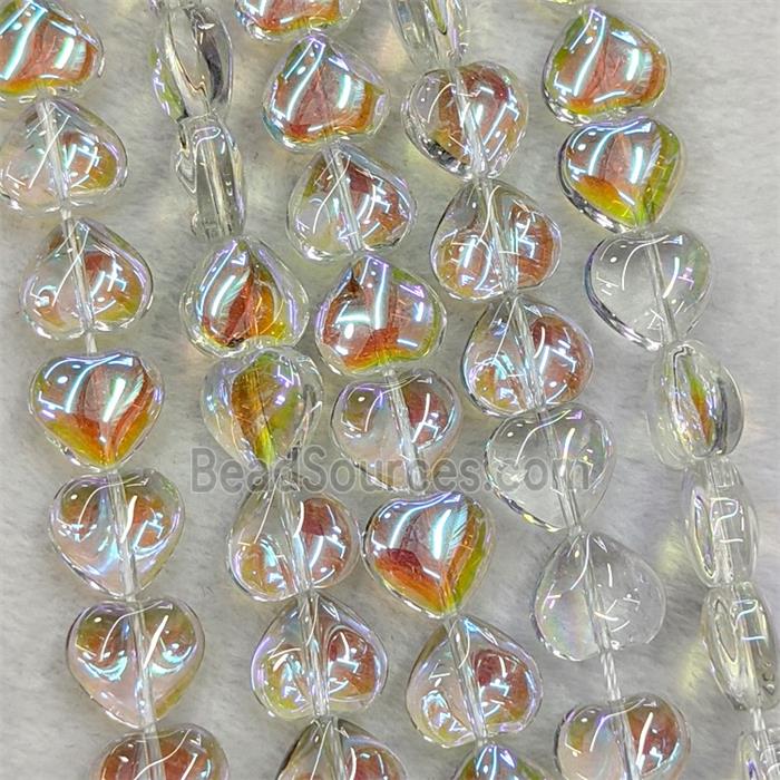 Clear Crystal Glass Heart Beads Electroplated