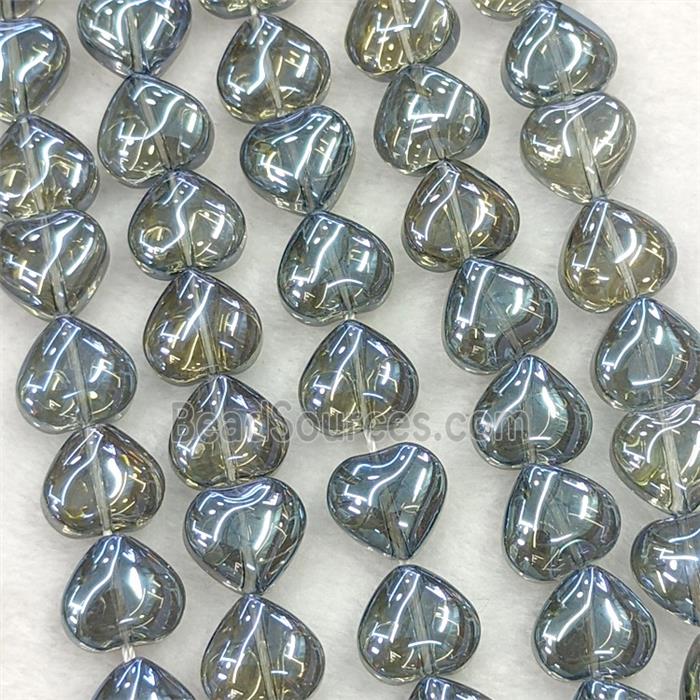 Grayblue Crystal Glass Heart Beads Electroplated