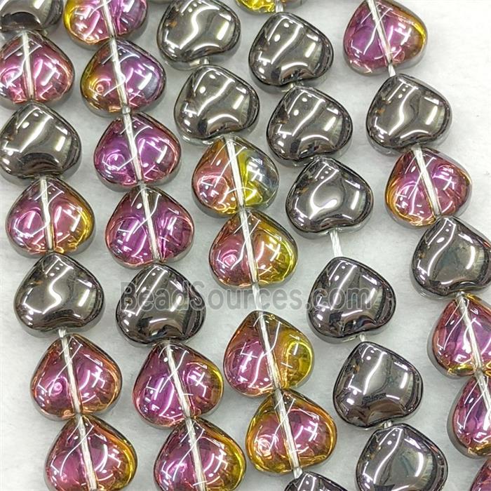 Crystal Glass Heart Beads Rainbow Electroplated
