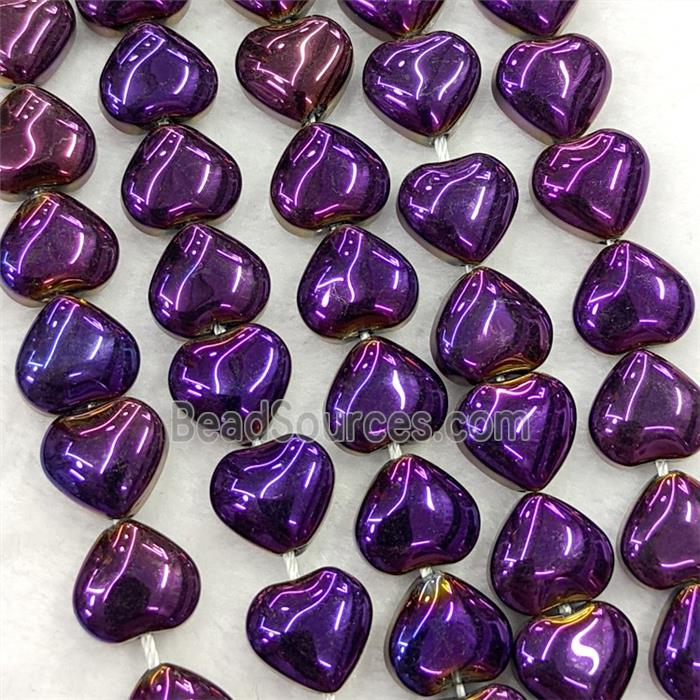Purple Crystal Glass Heart Beads Electroplated