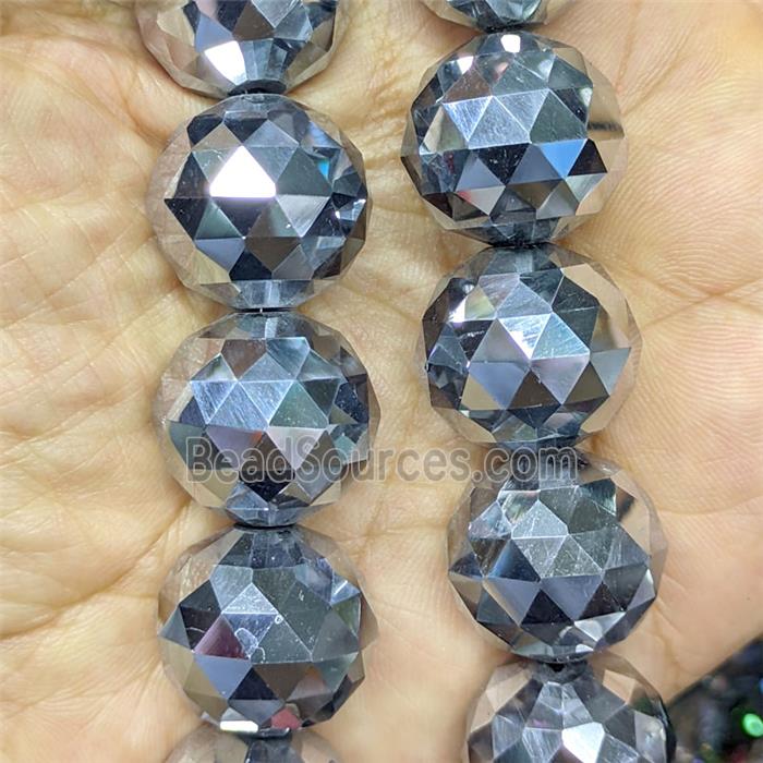 Crystal Glass Beads Faceted Round Silver Electroplated