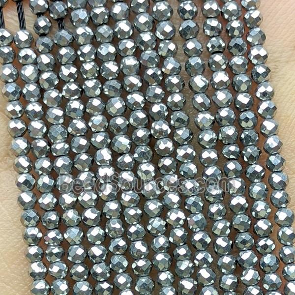Hematite Beads Faceted Round Platinum Plated