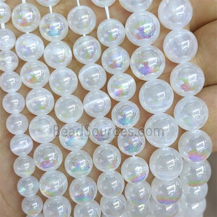 White Naural Selenite Beads Dye Electroplated Smooth Round