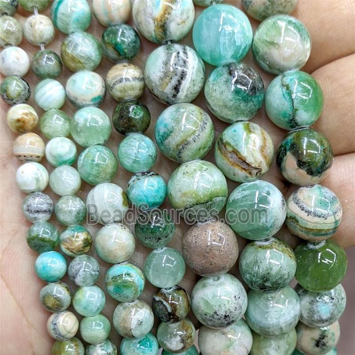 Green Stripe Jadeite Beads Banded Smooth Round
