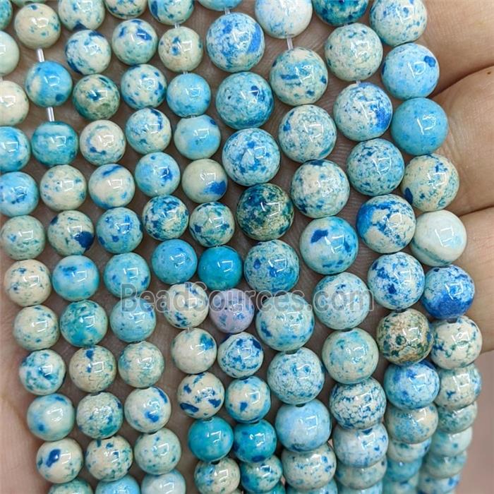 Natural River Jasper Beads Smooth Round Aqua Dye
